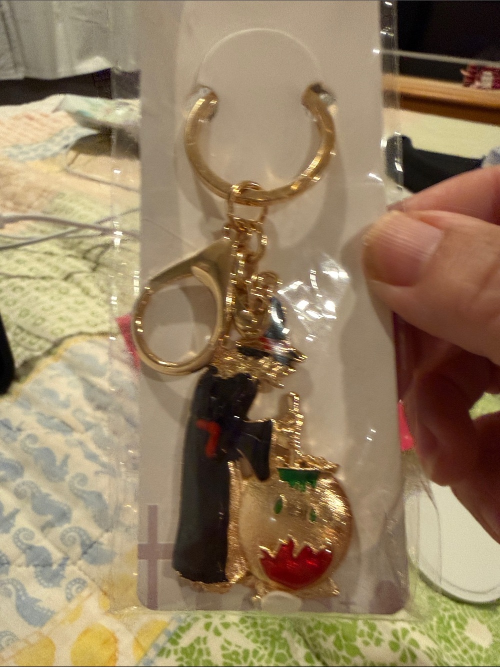 Gold-Tone Witch and Cauldron Keychain - Black and Gold - Picture 3 of 6